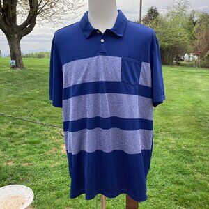 Adidas Golf Blue with Grey Stripes s/s Polo w/ pocket Men's Sz 2XL